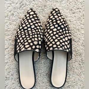 JENNI KAYNE Genuine Calf Hair Mule Slip On Flat Black Honey Giraffe 38